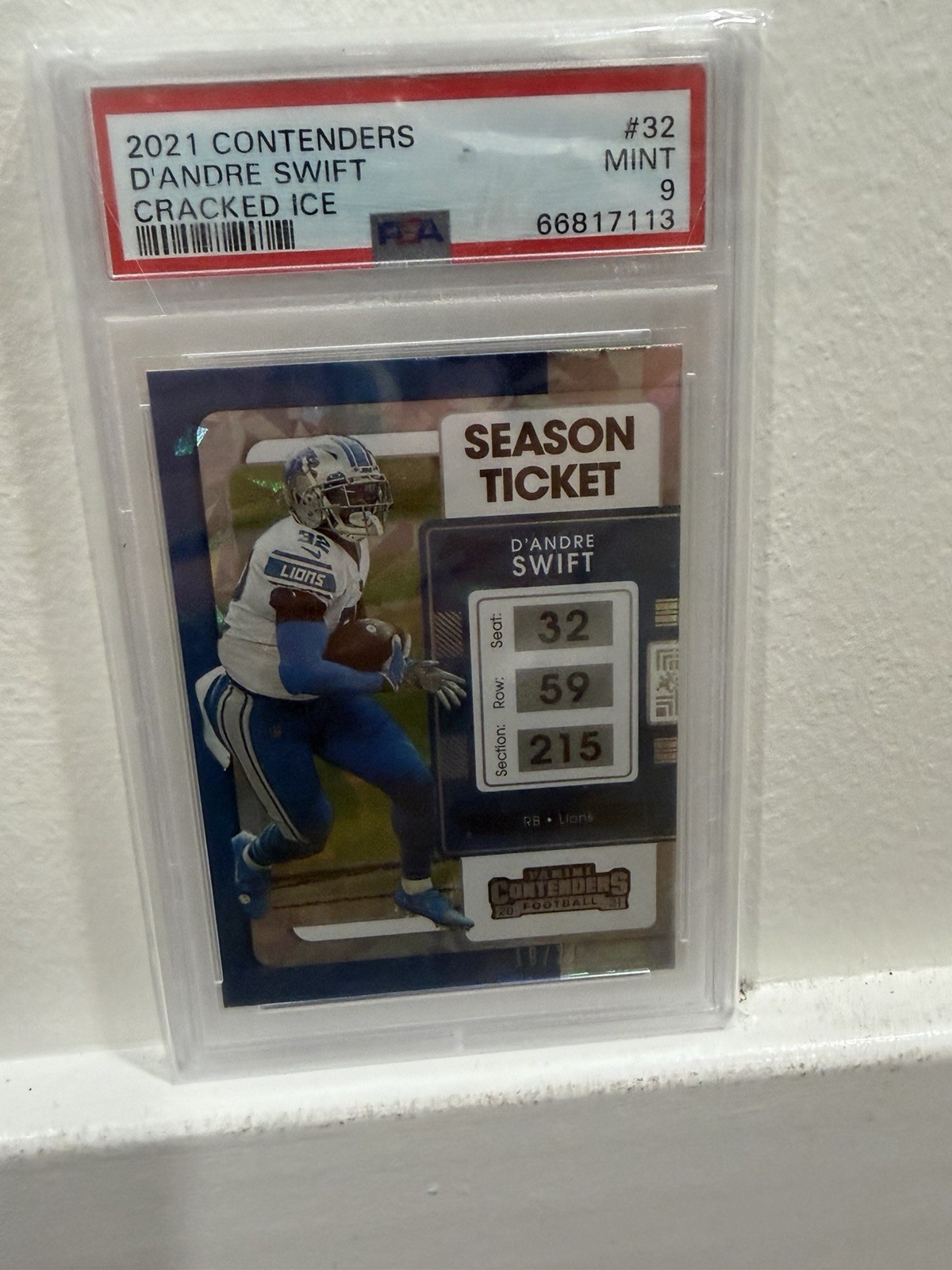2021 Panini Contenders D’Andre Swift Season Ticket CRACKED ICE /21 #32 PSA 9