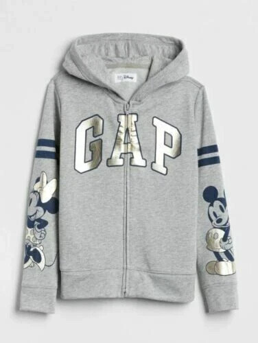 Gap Kids Disney Mickey Minnie Mouse Zip Hoodie Gray Metallic S 6 7 Jacket