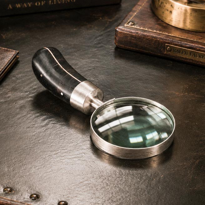 Rare Vintage Ralph Lauren Home Sterling Silver Wood Magnifying Glass Luxury Desk