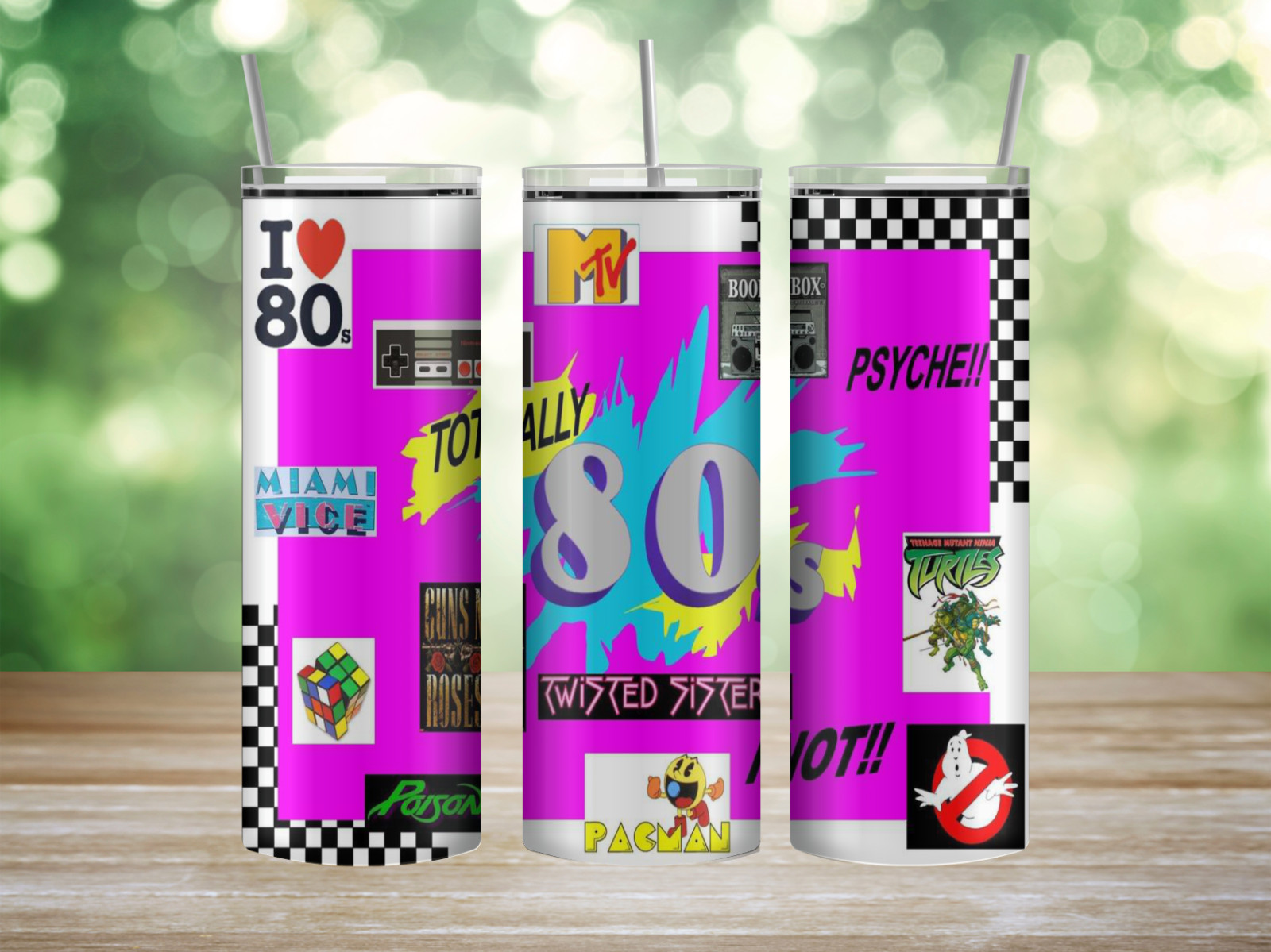 Totally 80s icons and tv tumbler 20 oz skinny tumbler themed cup. Insulated s...