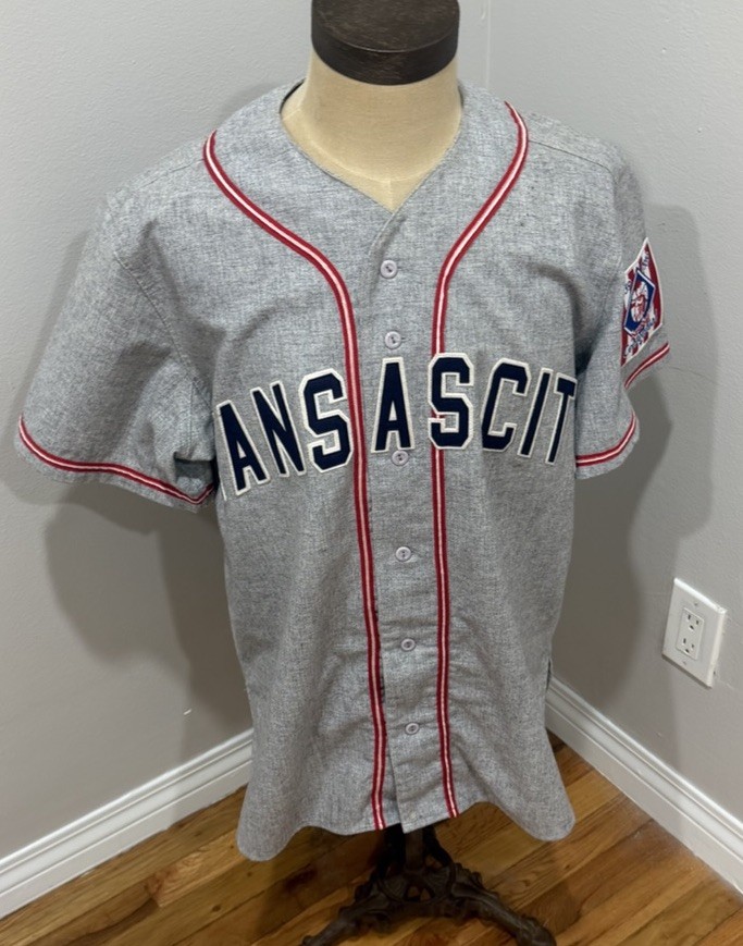 Vintage Kansas City Monarchs  Ebbets Field Flannels Gray Wool Jersey Men Lg