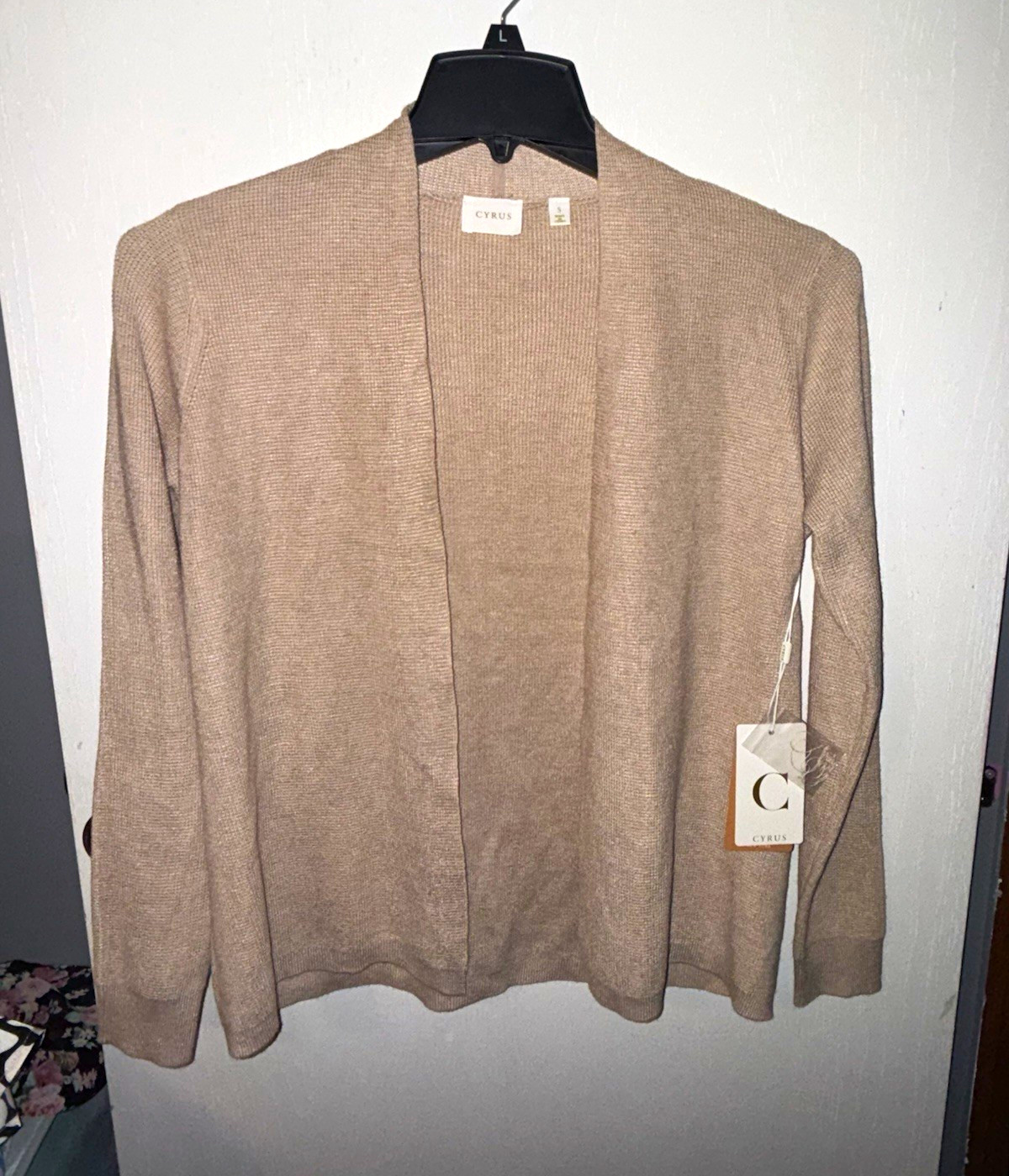 Cyrus Women\'s S Beige Solid Knit Open Front Long Sleeve Cardigan Sweater Cyrus Women\'s S Beige Solid Knit Open Front Long Sleeve Cardigan Sweater