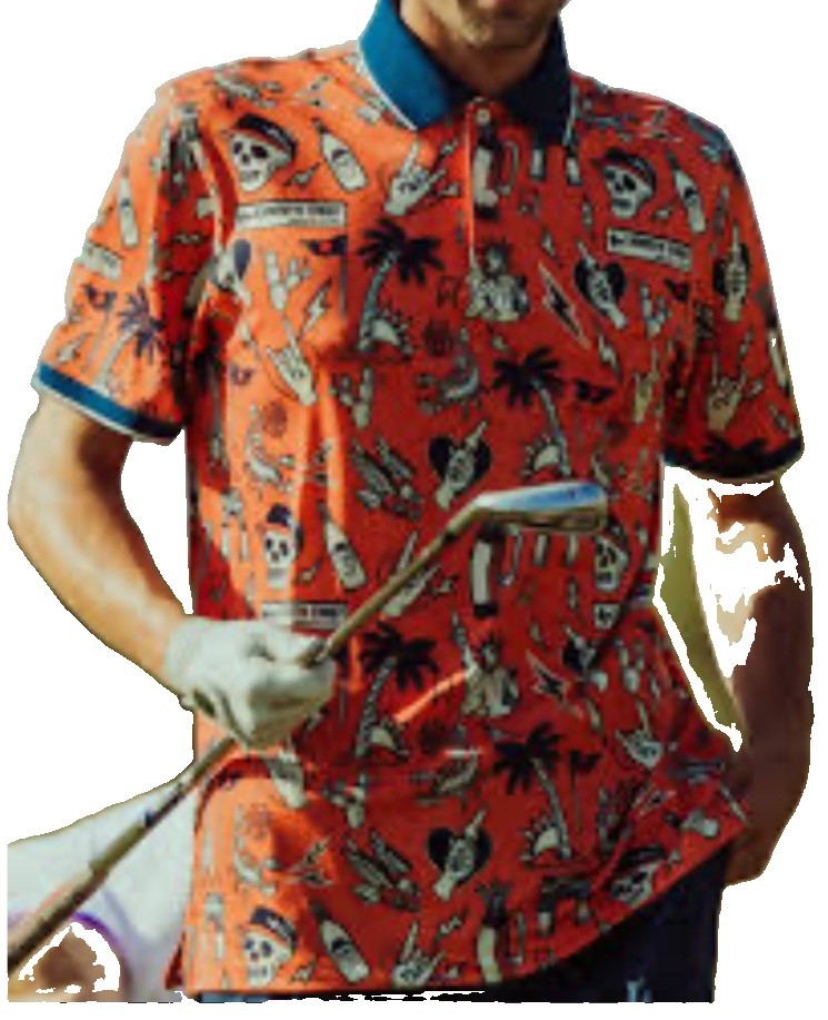 DEVEREUX + MICHELOBE Ultra Golf Polo-Halloween Orange-Skull Graphics-Sz S-NWT