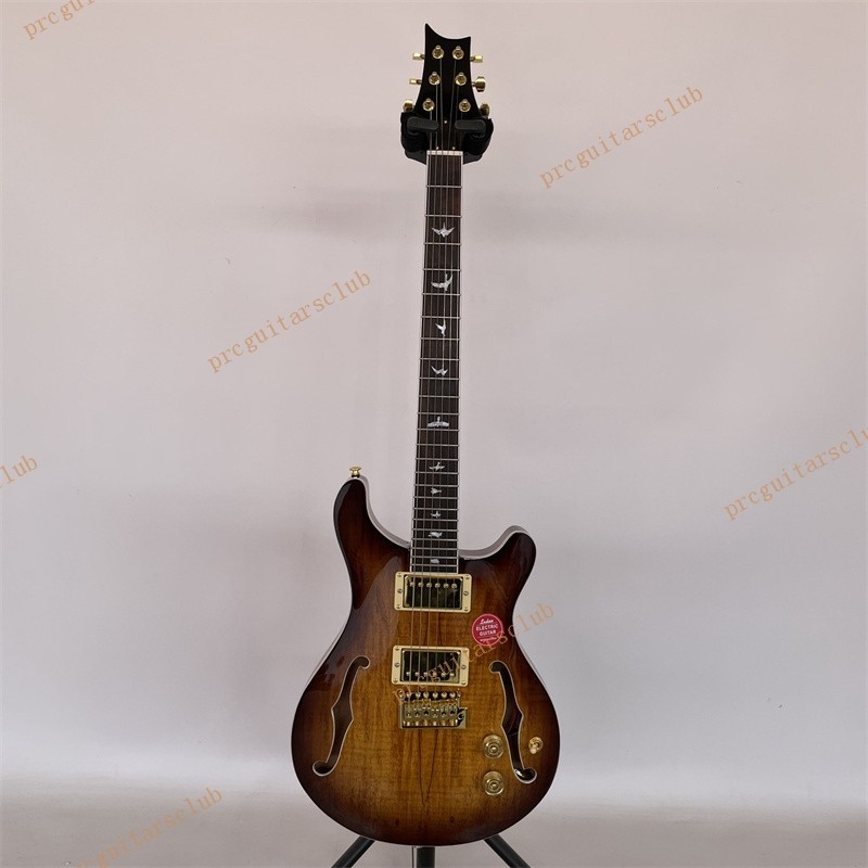 Semi-hollow Electric Guitar Stainless Rounded Fret Edge Bird Inlay Spalted Top