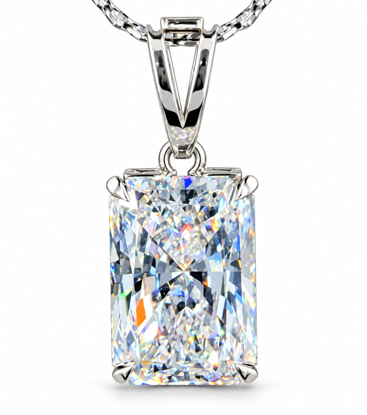 RARE 11.40 Radiant Cut White Diamond Solitaire Pendant, FREE Diamond Studs.