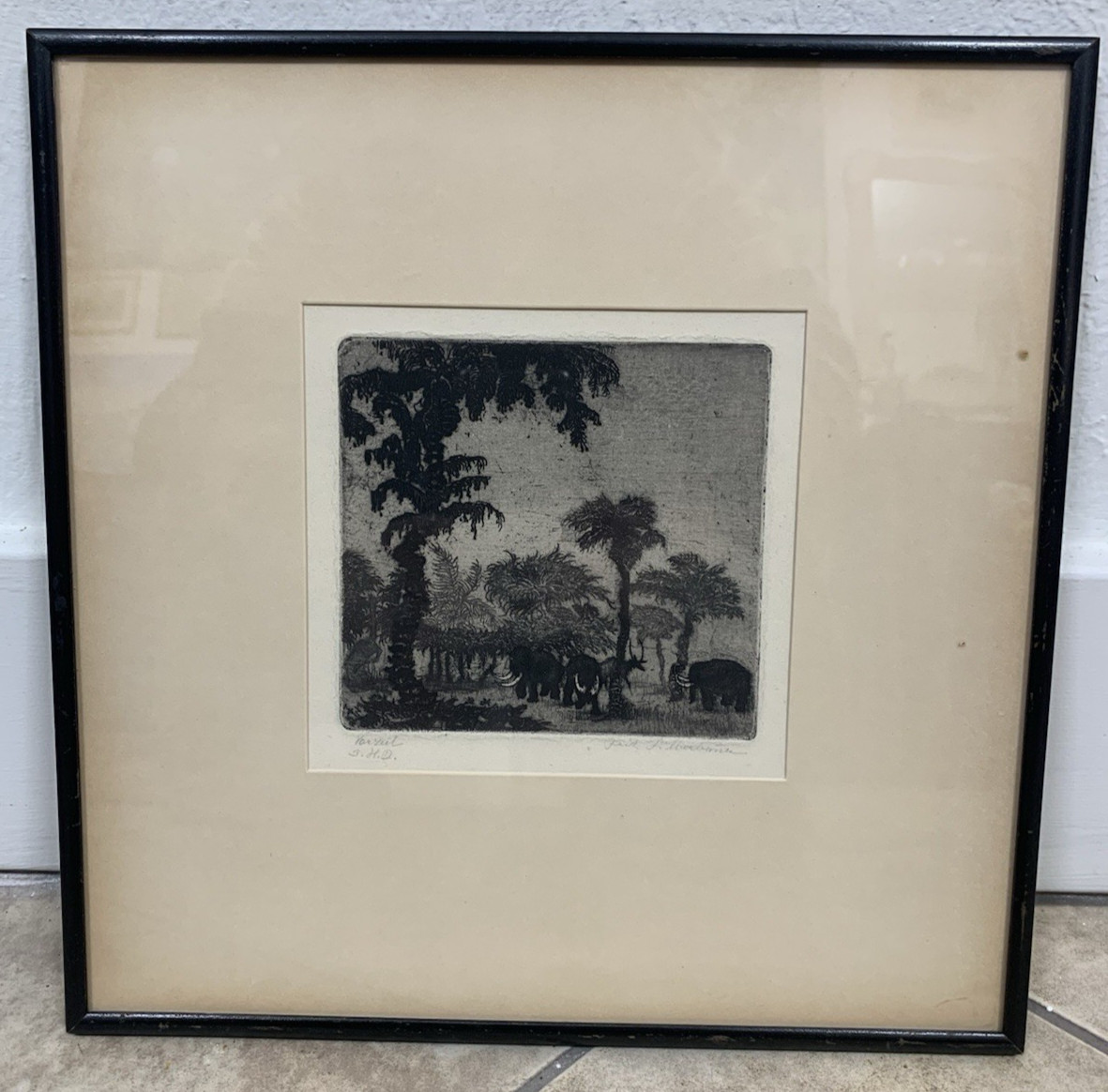 Etching Fritz Silberbauer (1883-1974)  Prehistoric Times with Mammoths 12\