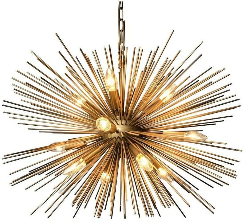 Large Mid Century Modern Brass Antique Chandelier Sputnik Chandelier Light