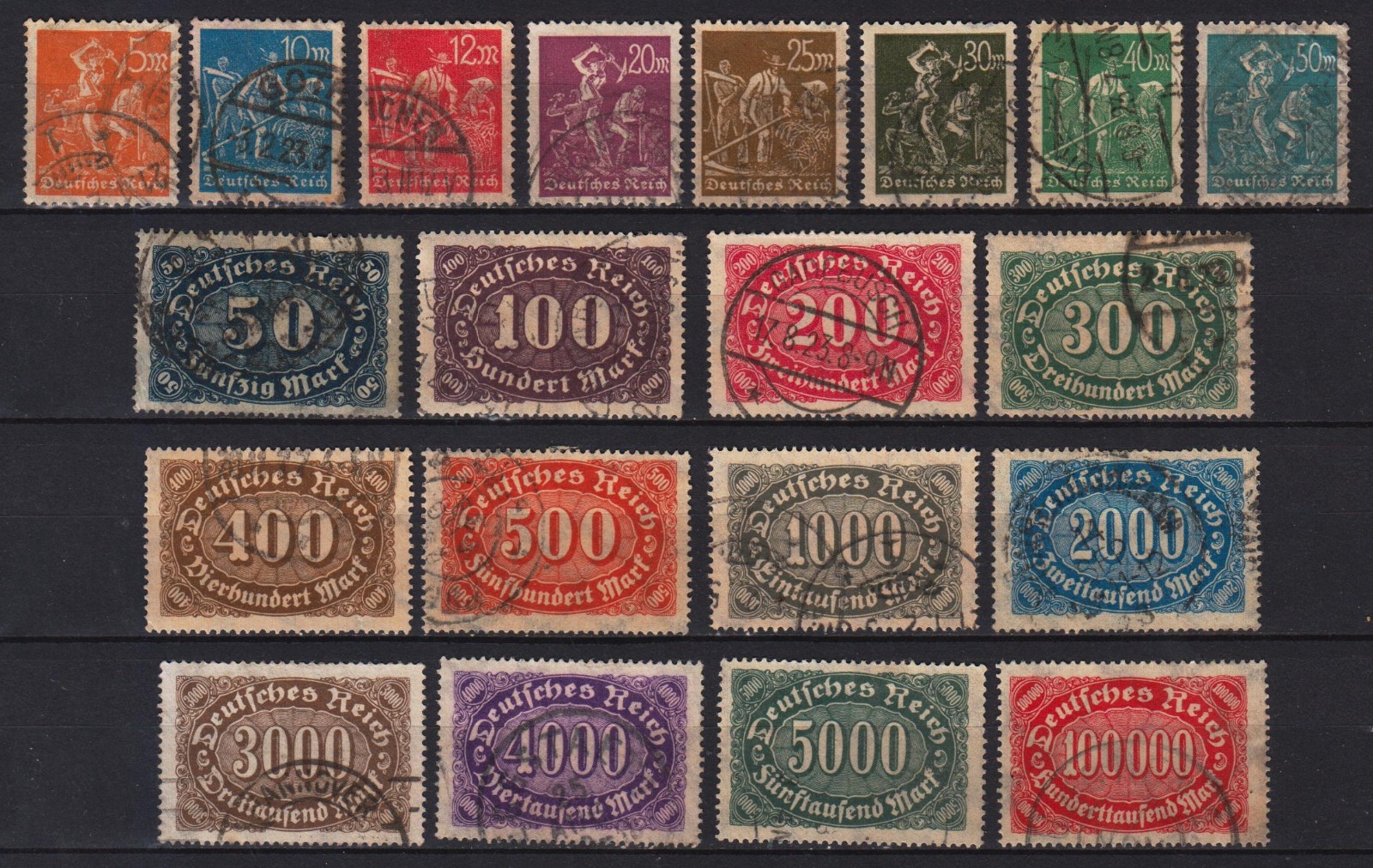 1922 GERMANY REICH INFLATION PERIOD Mi. 238-257 COMPLETE SET VERY FINE USED 1922 GERMANY REICH INFLATION PERIOD Mi. 238-257 COMPLETE SET VERY FINE USED