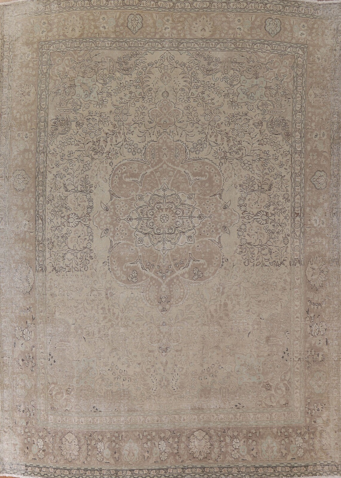 Vintage Muted Tebriz Floral Area Rug 10'x13' Wool Hand-knotted Living Room Rug