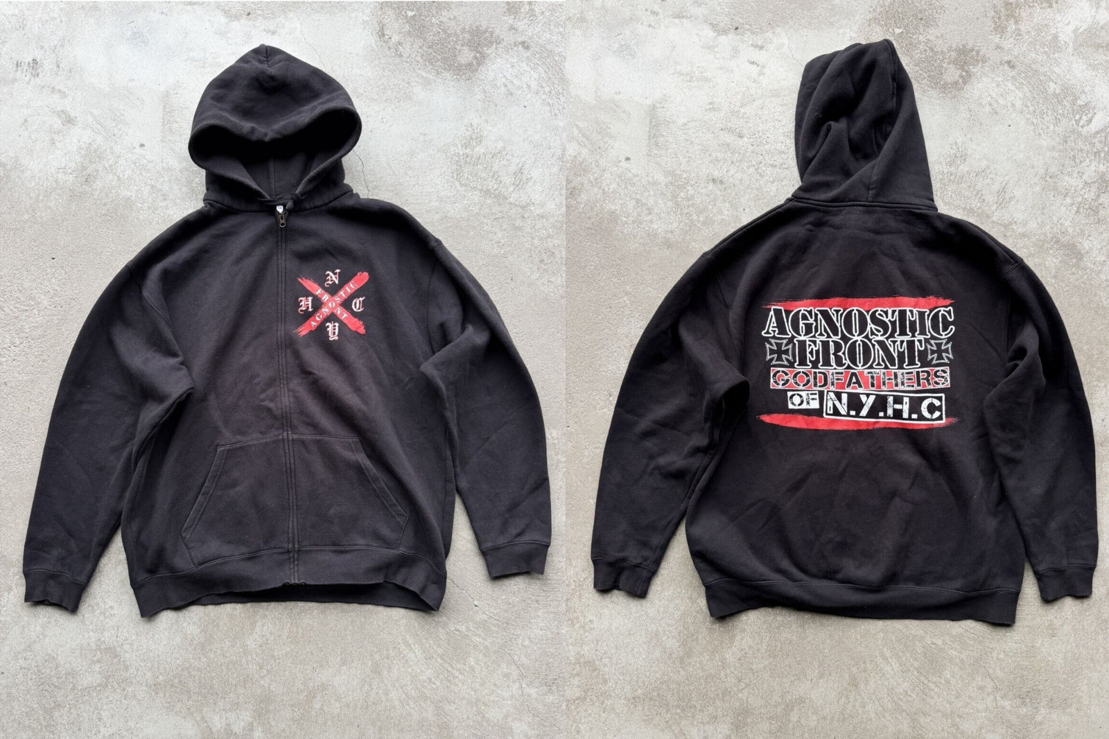 Agnostic Front Band Zipped Hoodie Double Sided Black All Size AG2501