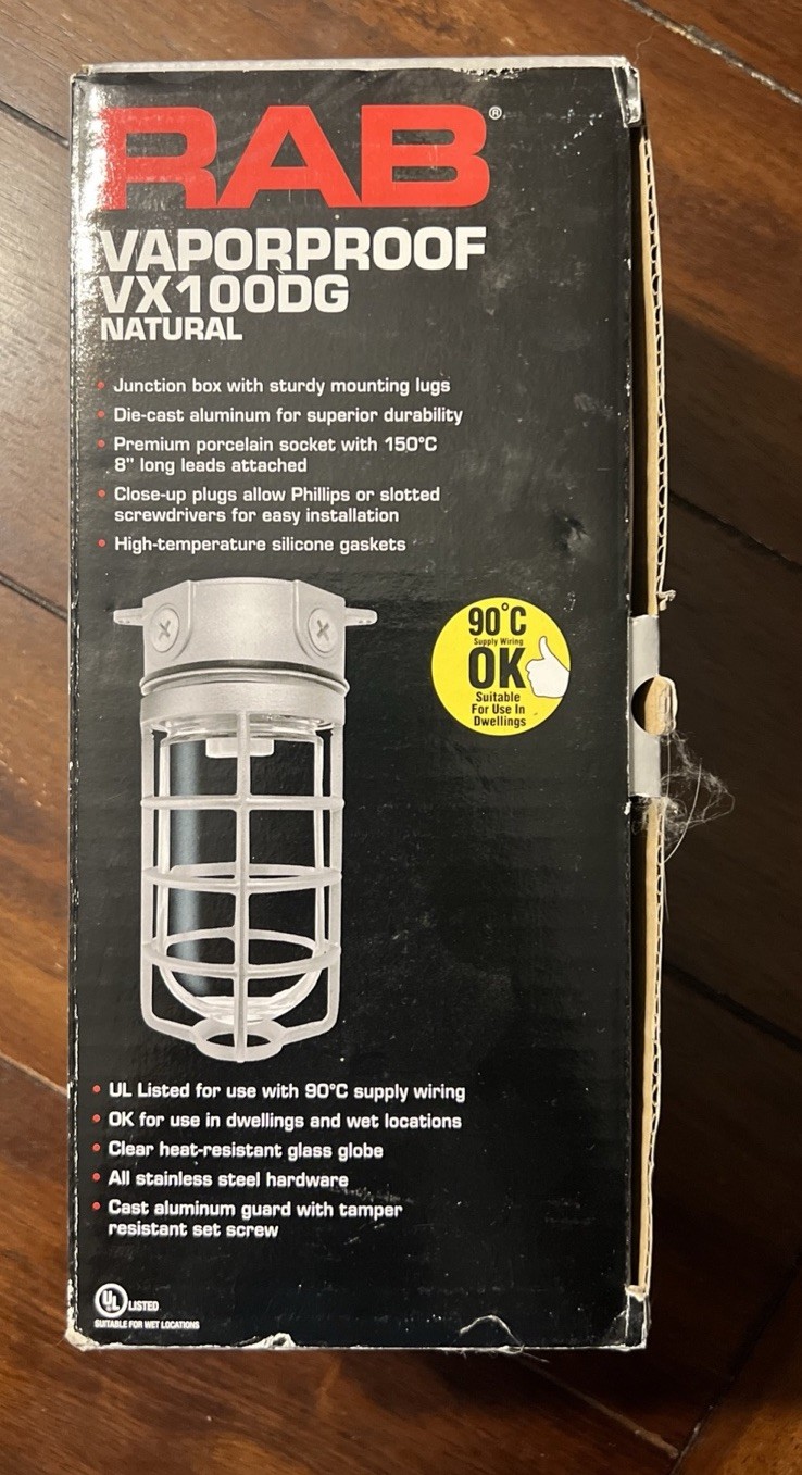 RAB VX100DG-3/4 Vaporproof Die Cast Aluminum Light Fixture Guard 150W New