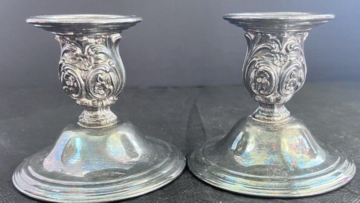 Vintage Pair Wm Rogers 815 Candle Holders Ornate Victorian Set (558)