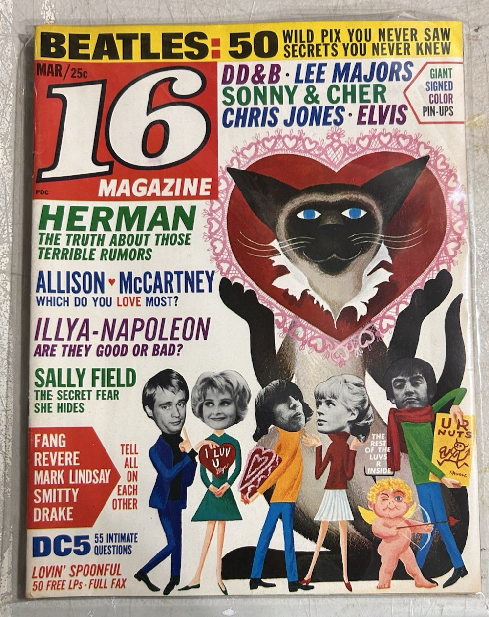 16 MAGAZINE MARCH 1966 THE BEATLES, HERMAN\'S HERMITS, ELVIS, SONNY AND CHER MORE
