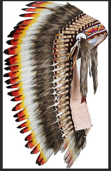 Native American Inspired Headdress - Handcrafted with Genuine Feathers and Beads