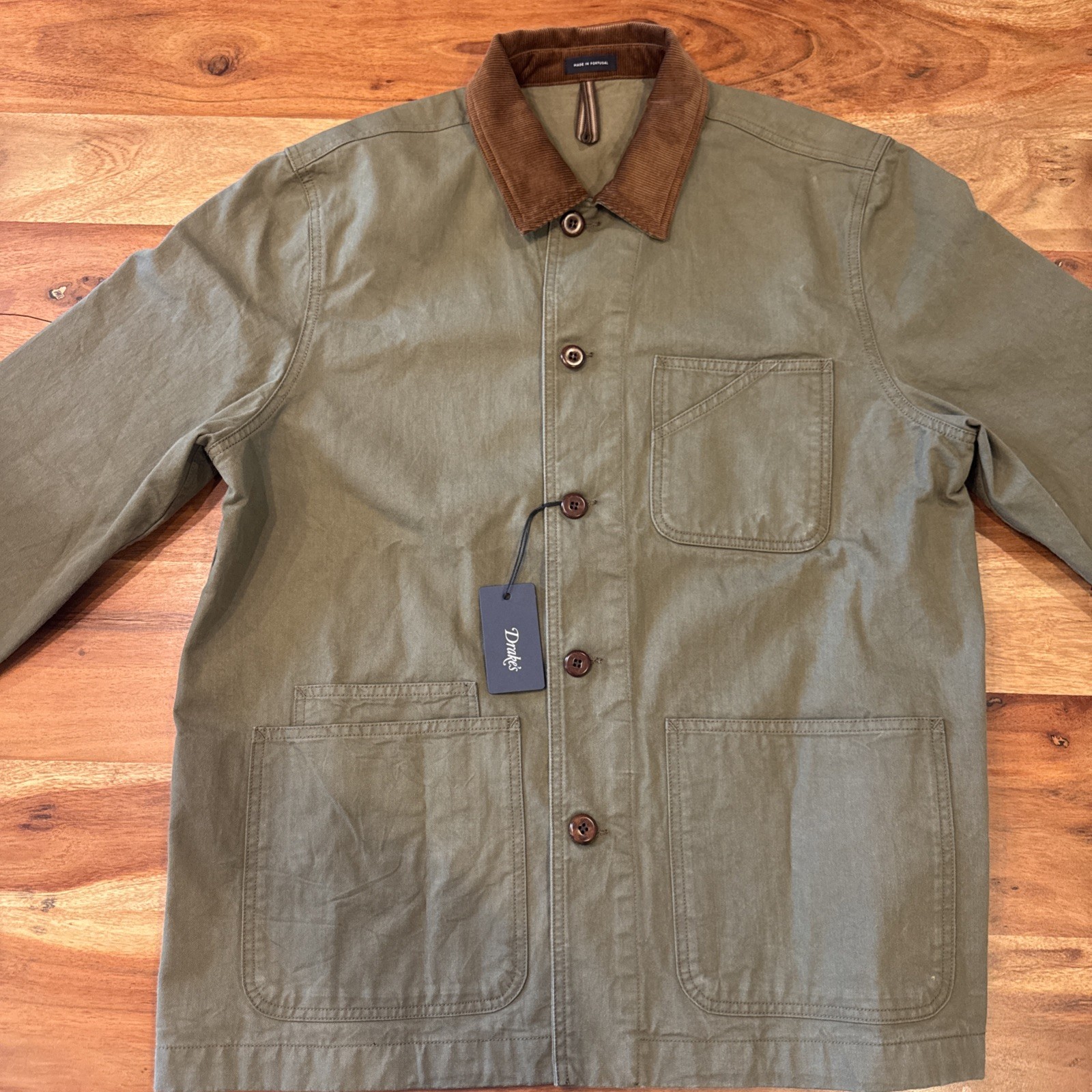 Drake’s Khaki Cotton Twill Fatigue Jacket - Green - Size 44 - Chore Coat
