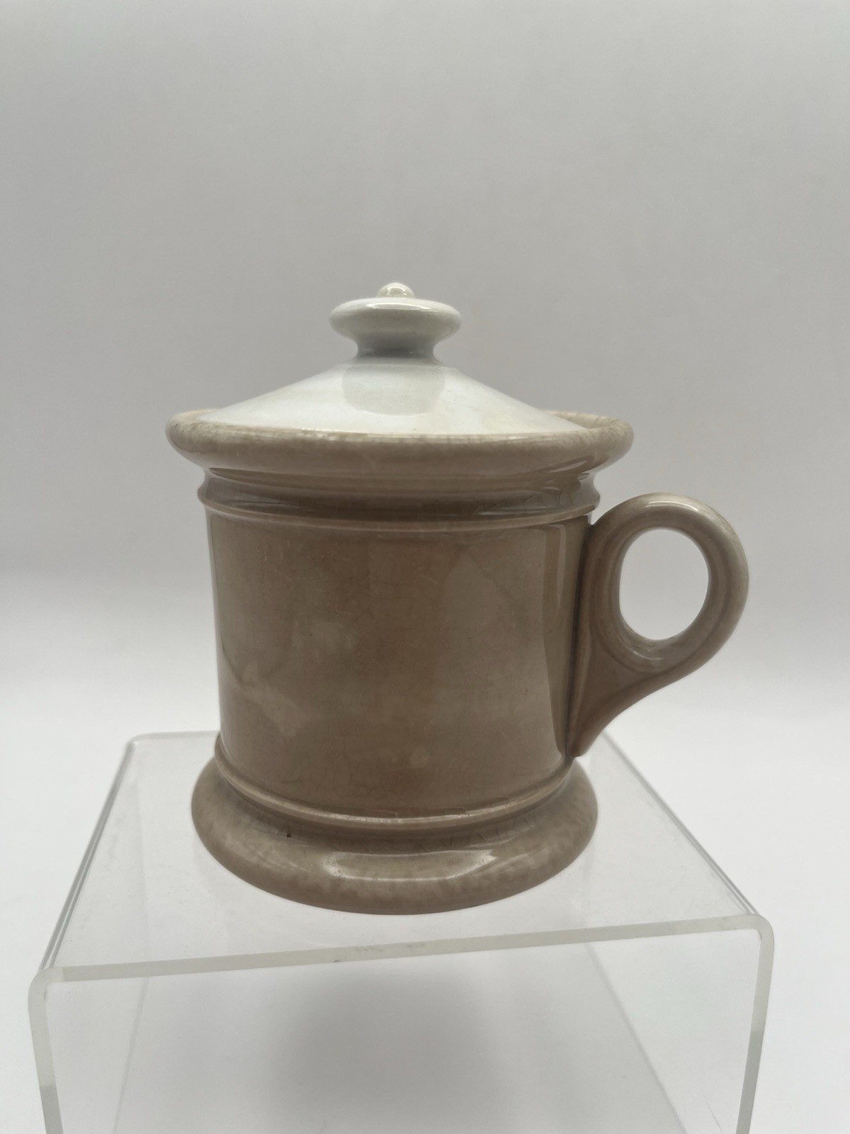 Beautiful Antique Ironstone Mustard Jar W Lid Discolored No Chips