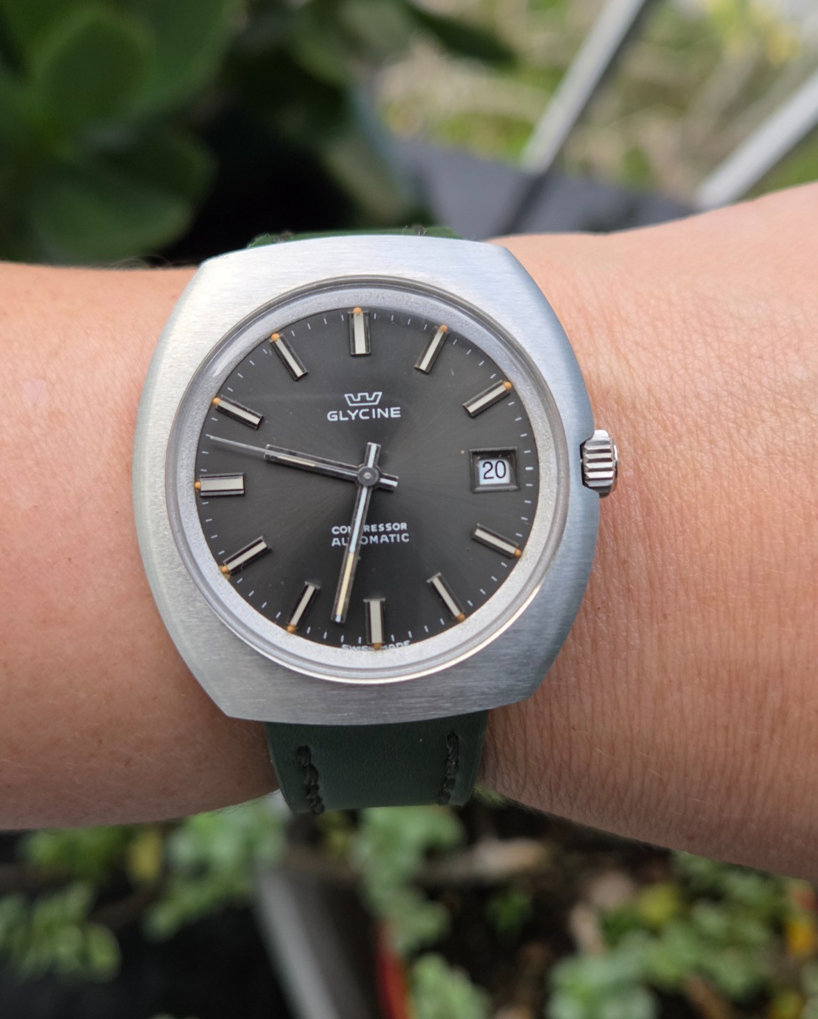 Glycine Compressor Automatic Watch Vintage Mens Gray Dial Ref: 313.111 NOS