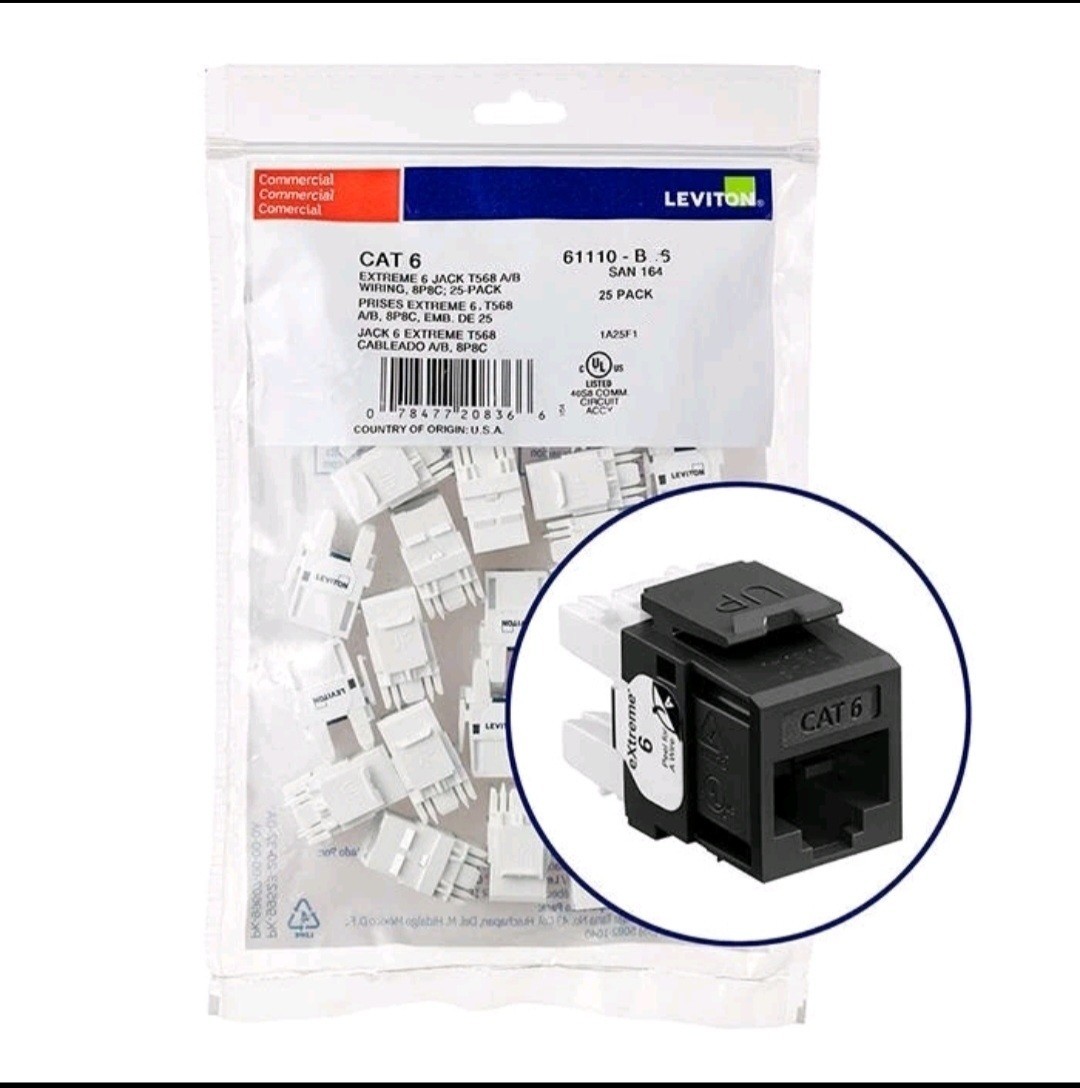 Leviton 61110-BE6 Extreme Cat 6 UTP Quickport Jack Black( 150 pack) 