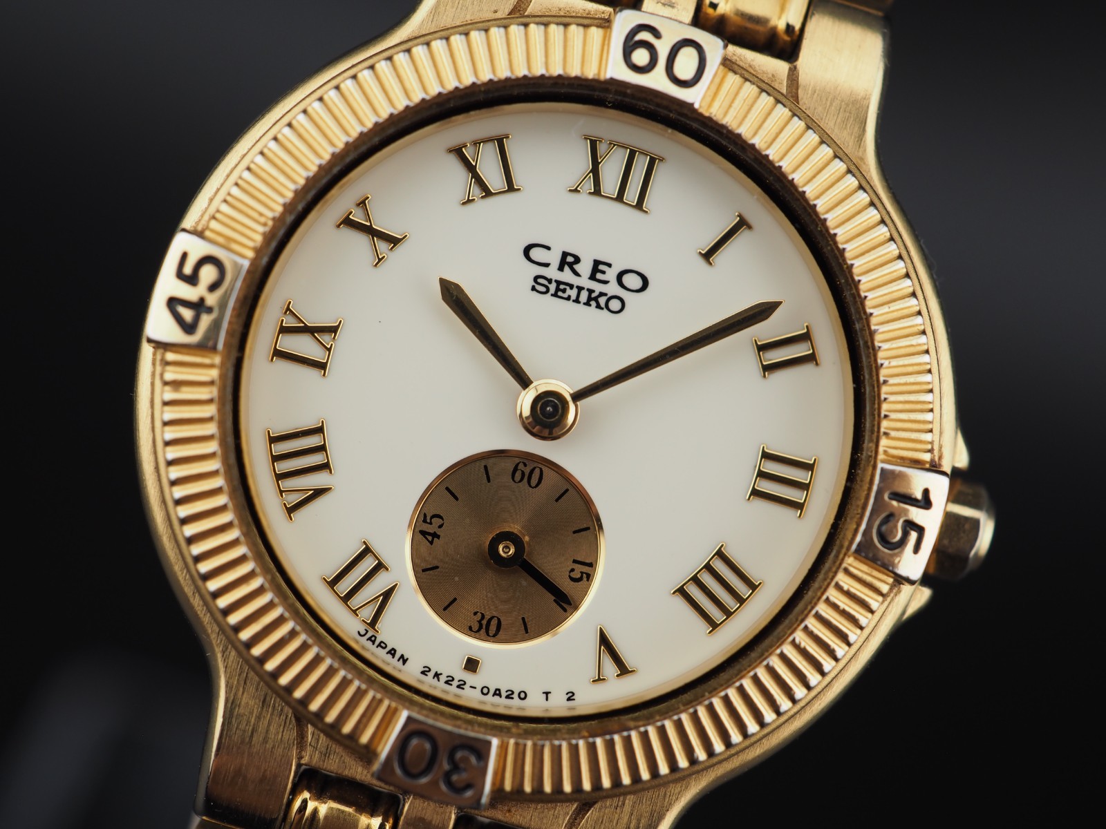 ▶️ Vintage 2000 N MINT Seiko CREO Roman Small Second 2K22-0A20 Qz Wonan Watch