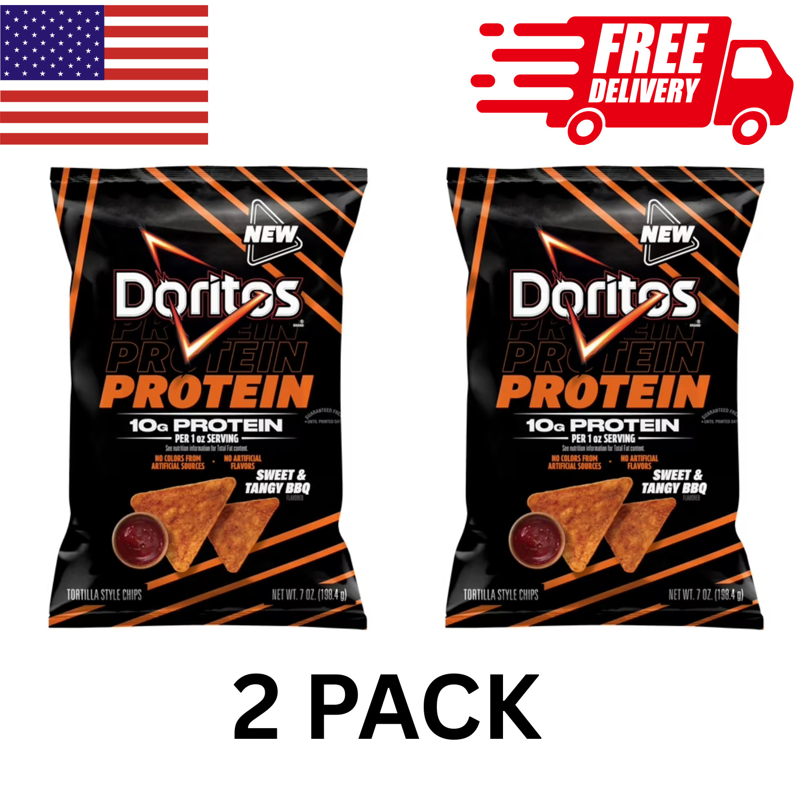 2 Pack Doritos Protein Sweet & Tangy BBQ Tortilla Chips Bag, 7 oz