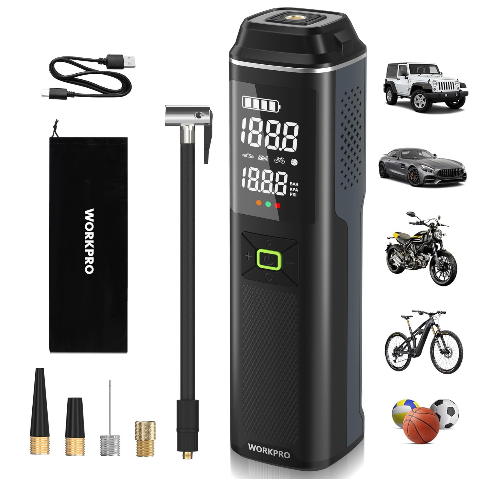WORKPRO 12V Small/Mid/Large Portable Tire Inflator Digital Display W125218A