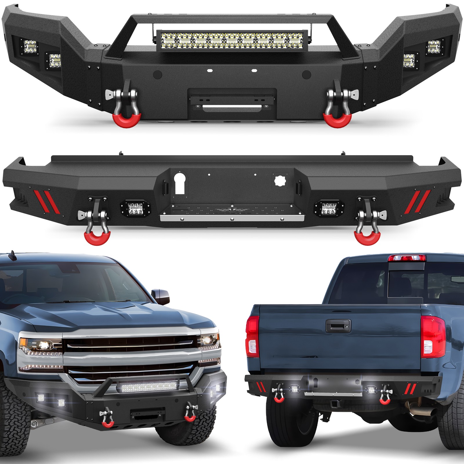For 2016-2018 Chevy Silverado 1500 Steel Black Front or Rear Bumper w/LED Lights