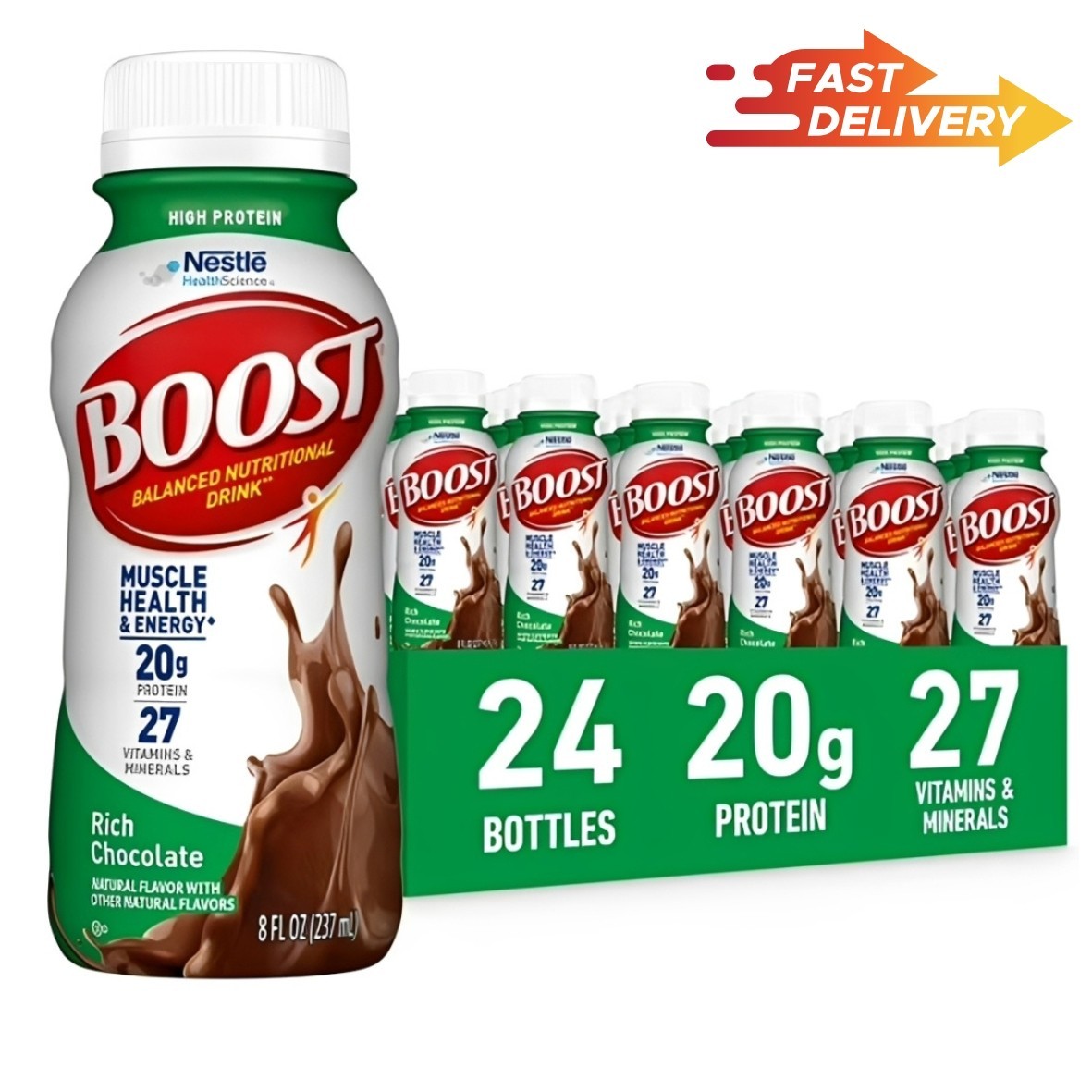 BOOST High Protein Nutritional Drink, Rich Chocolate, 20g Protein, 24 - 8 fl oz