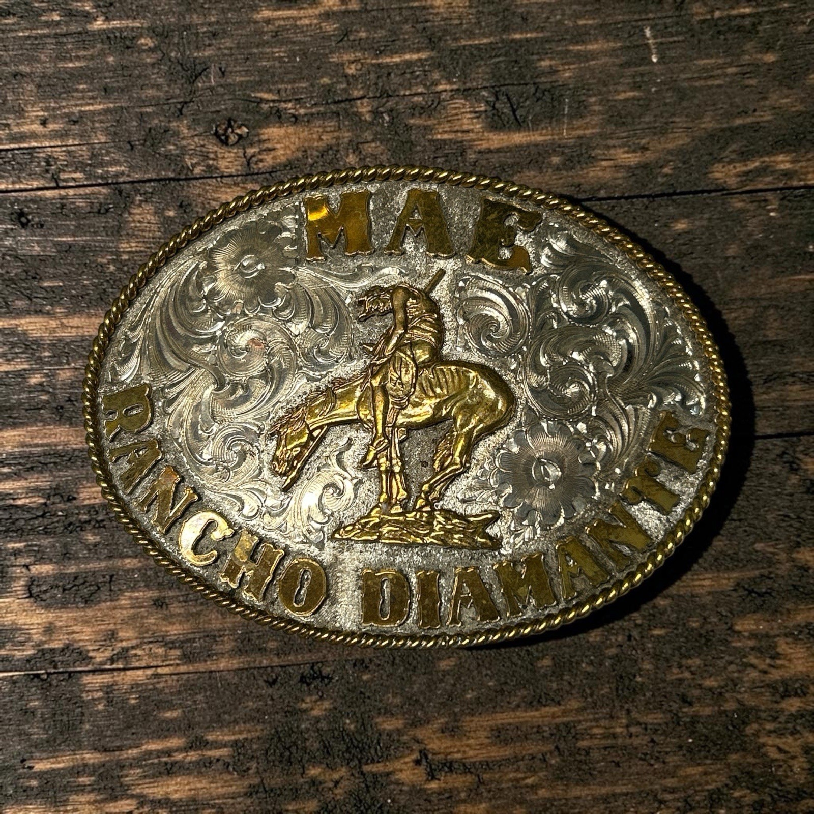 Vintage Wage’s Sterling Overlay Belt Buckle Rancho Diamanté Horse Warrior