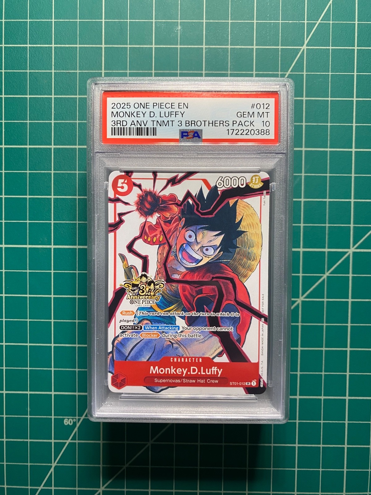 2025 ONE PIECE 3RD ANNIVERSARY TOURNAMENT 3 BROTHERS PACK MONKEY D. LUFFY PSA 10