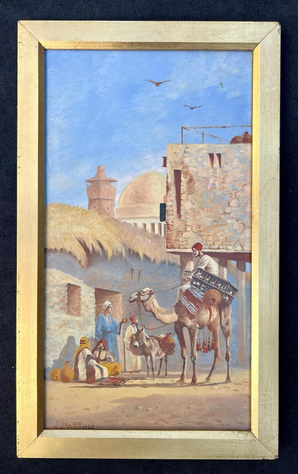 1925 Antique Orientalist Oil Painting J Coulson Camel Middle East Signed Frame