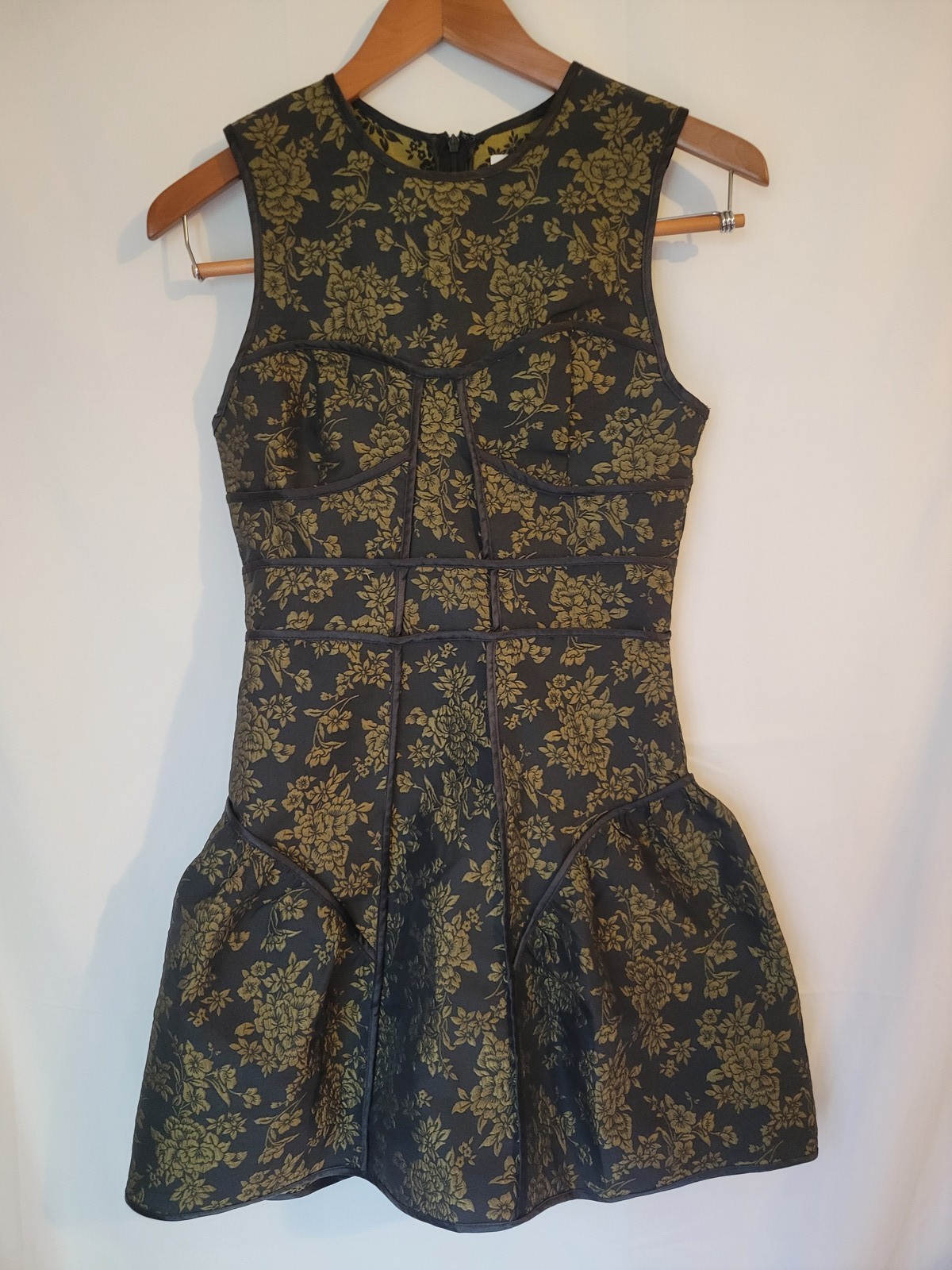 Petal + Pup XS Black Gold Green Floral Brocade Sleeveless Dress