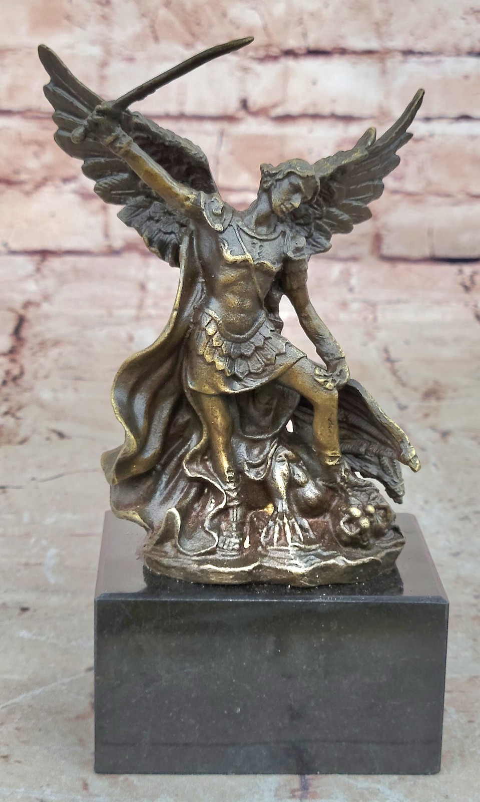 Solid Bronze Vintage Archangel Saint St Michael Statue Hot Cast Sculpture Decor
