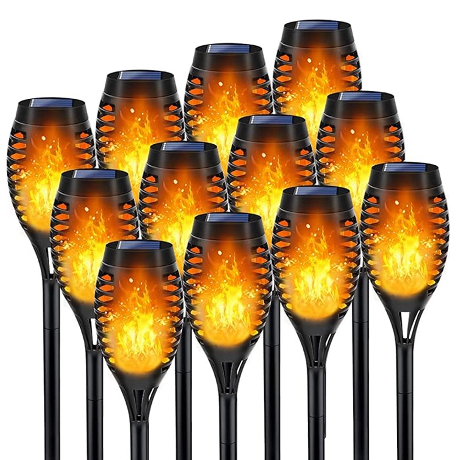 1X(12Pack Flickering LED Solar Flame Tiki Torch-Light Outdoor Garden Yard7373
