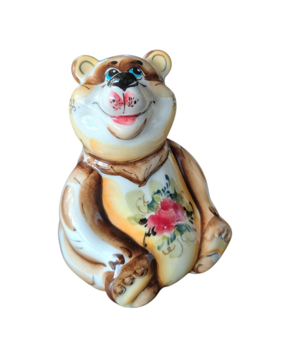 Vintage Russian Bear Gzhel porcelain figurine hand-painted 4.5\