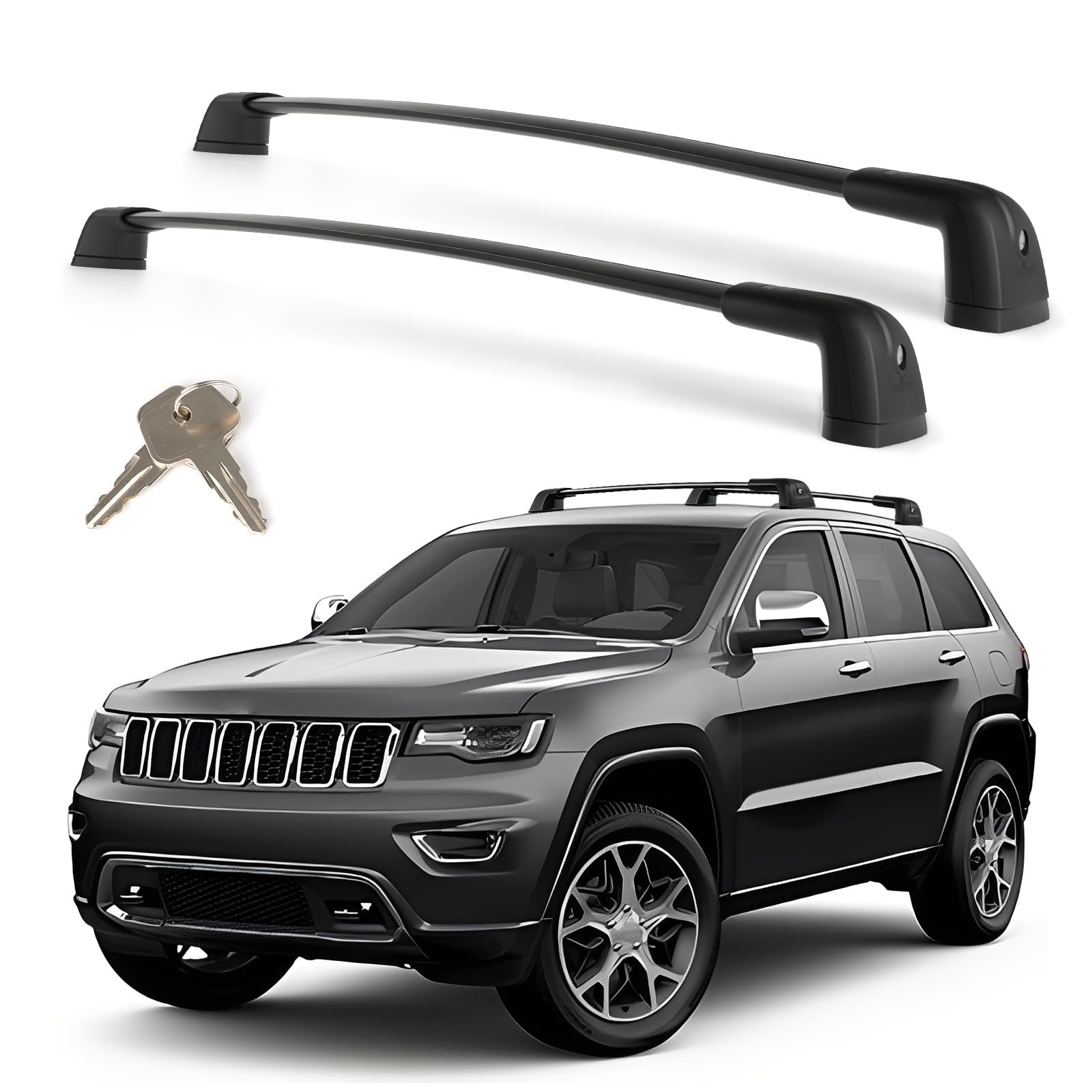 330LB T-Slot Roof Rack Cross Bars Jeep Grand Cherokee 2011-2022 Black Trim