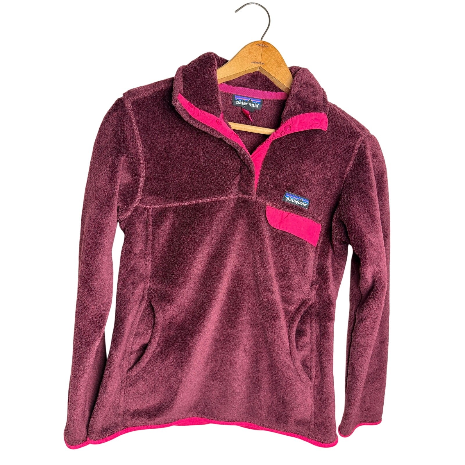 Patagonia Women’s S Maroon Fleece Snap Pullover Synchilla Style Pink Trim