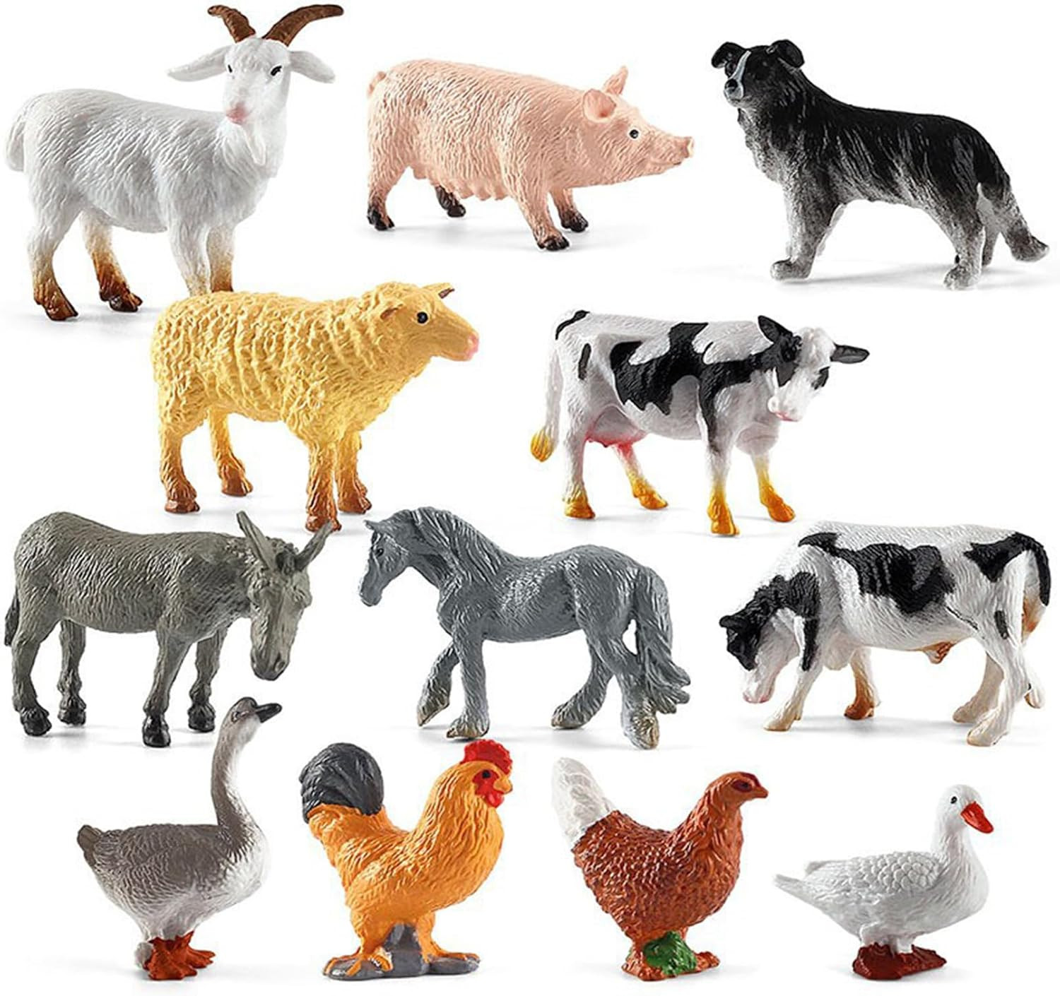 12 PCS Animals Figures,Mini Farm Animal Figurines,Plastic Farm Animal Figures...