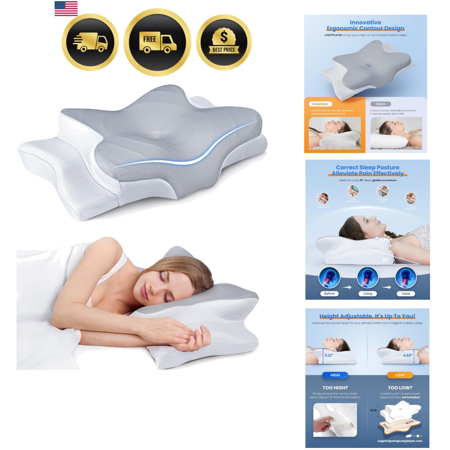 Ultra Pain Relief Cooling Pillow for Neck Support, Adjustable Cervical Pillow... Ultra Pain Relief Cooling Pillow for Neck Support, Adjustable Cervical Pillow...