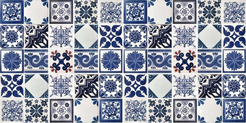 50 Assorted Off white / Cobalt blue 4x4 Tiles Handmade Hand Painted México #004