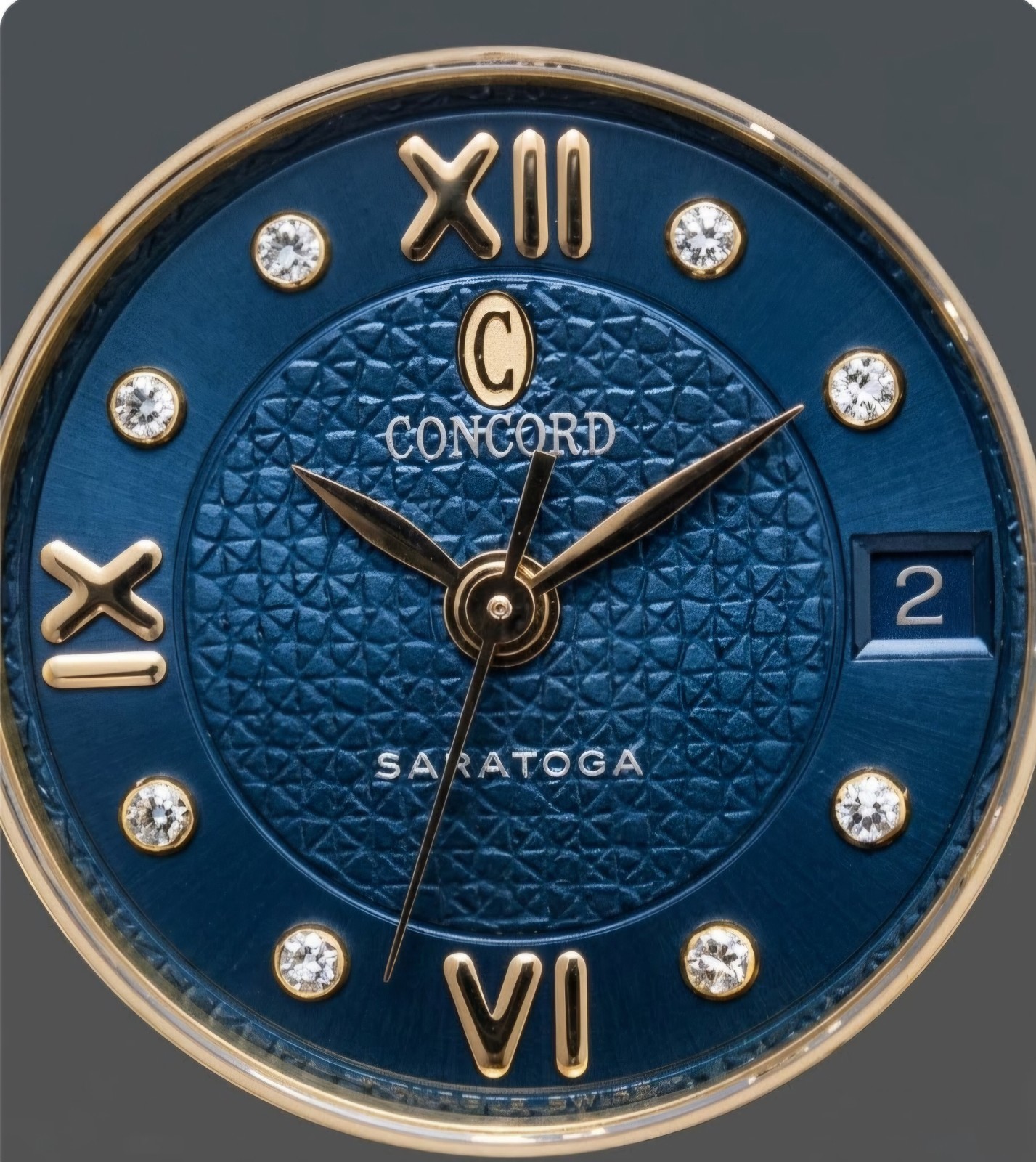 Concord Saratoga Ladies 23mm 18K Gold Stainless Watch Rare Blue Diamond Dial