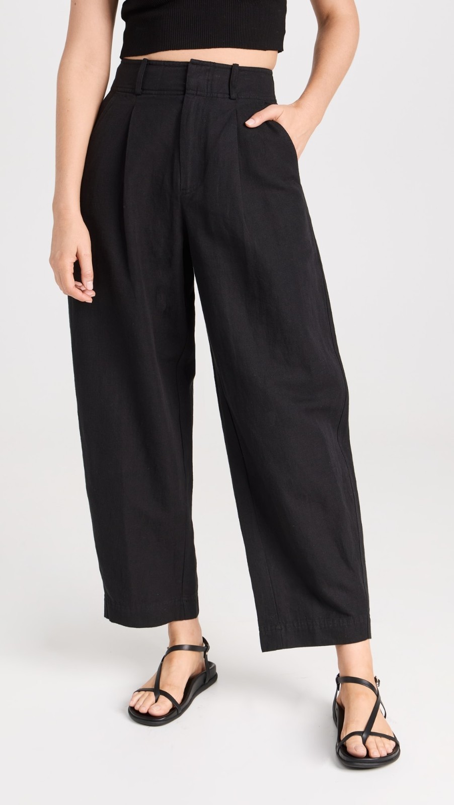 Apiece Apart NY Bari Crop Trousers Black Linen Cotton Barrel US 0/XS  Minimalist