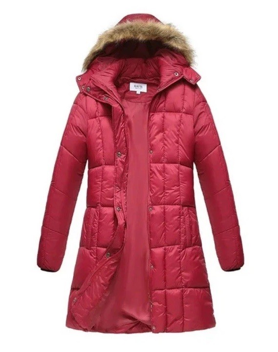 Haute Edition Women\'s Mid-Length Puffer Parka Coat with Faux Fur-lined Hood XL