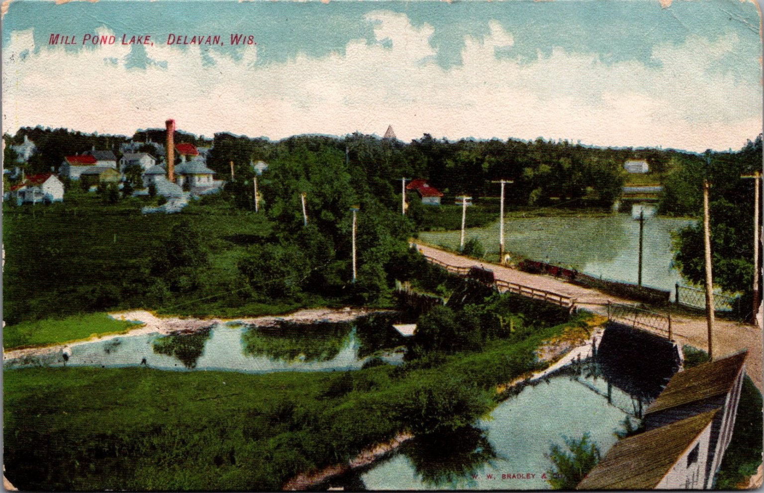 1903 Mill Pond Lake Delavan, WI Wisconsin Undivided Back Postcard W.W. Bradley