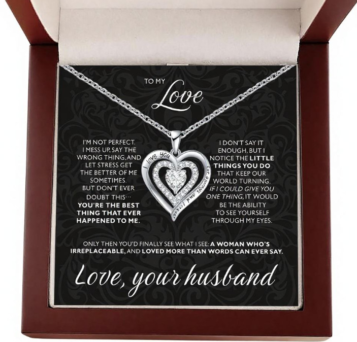 To my Love Wife Silver Heart Zirconia Necklace Birthday Aniversary LED Gift Box To my Love Wife Silver Heart Zirconia Necklace Birthday Aniversary LED Gift Box