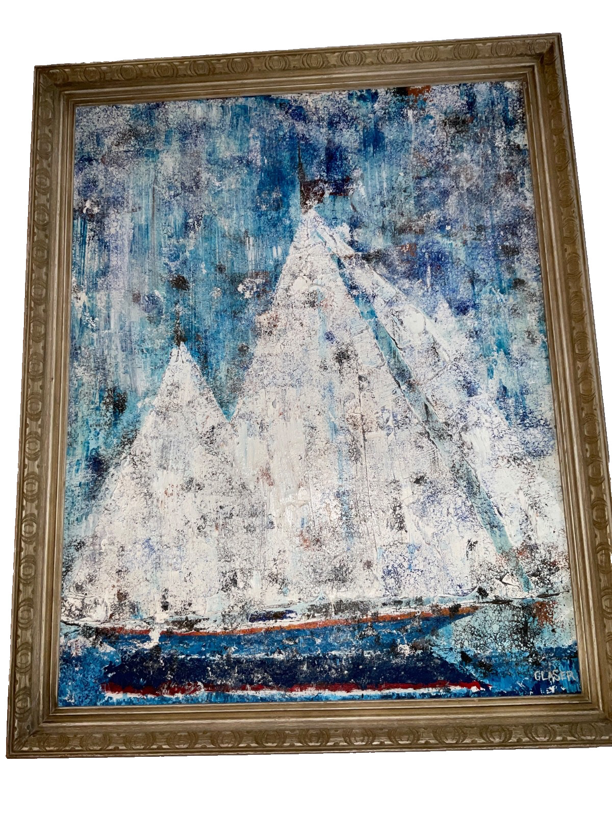 Modernist Abstract ships boats original oil Painting by Graser