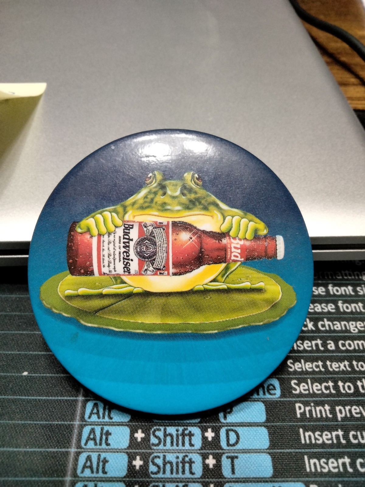 Vintage Budweiser Frog Button - It Croaks Super Bowl Budweiser Ads 1995 Vintage Budweiser Frog Button - It Croaks Super Bowl Budweiser Ads 1995