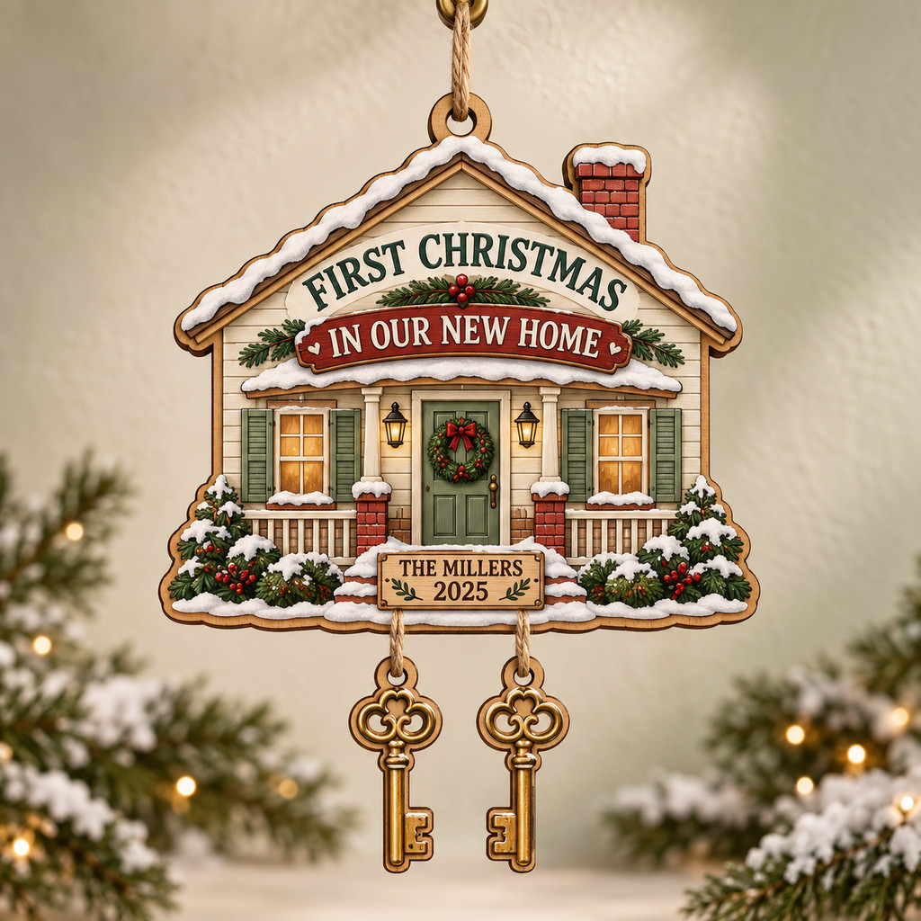 Christmas Ornament Personalized First Holiday New Home Cottage Wooden Gift