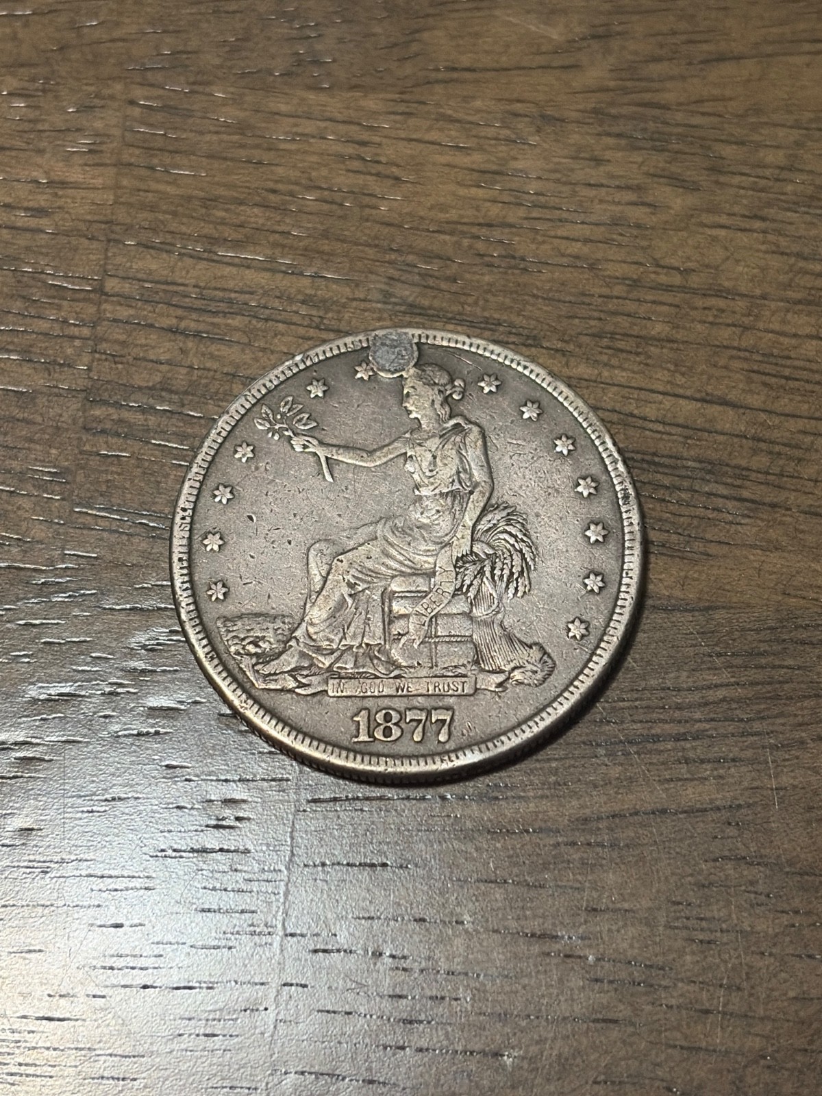 1877 Seated Liberty Trade Dollar HOLED
