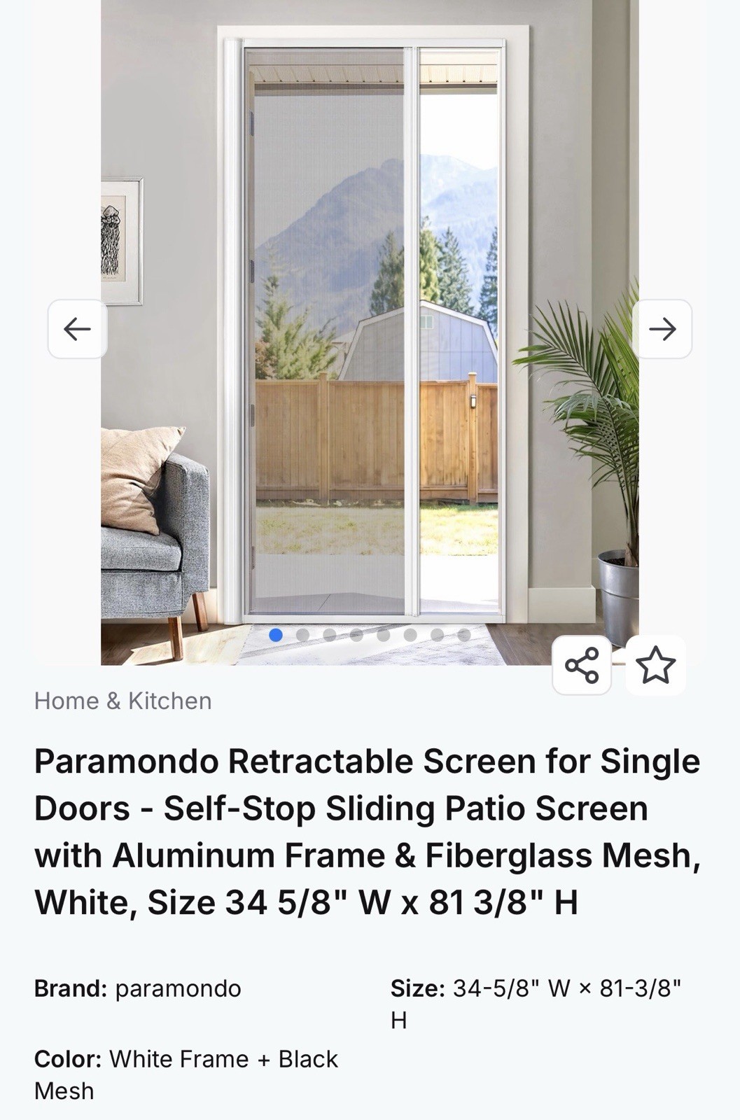 Paramondo Retractable Screen for Sliding Patio Screen with Aluminum Frame NEW
