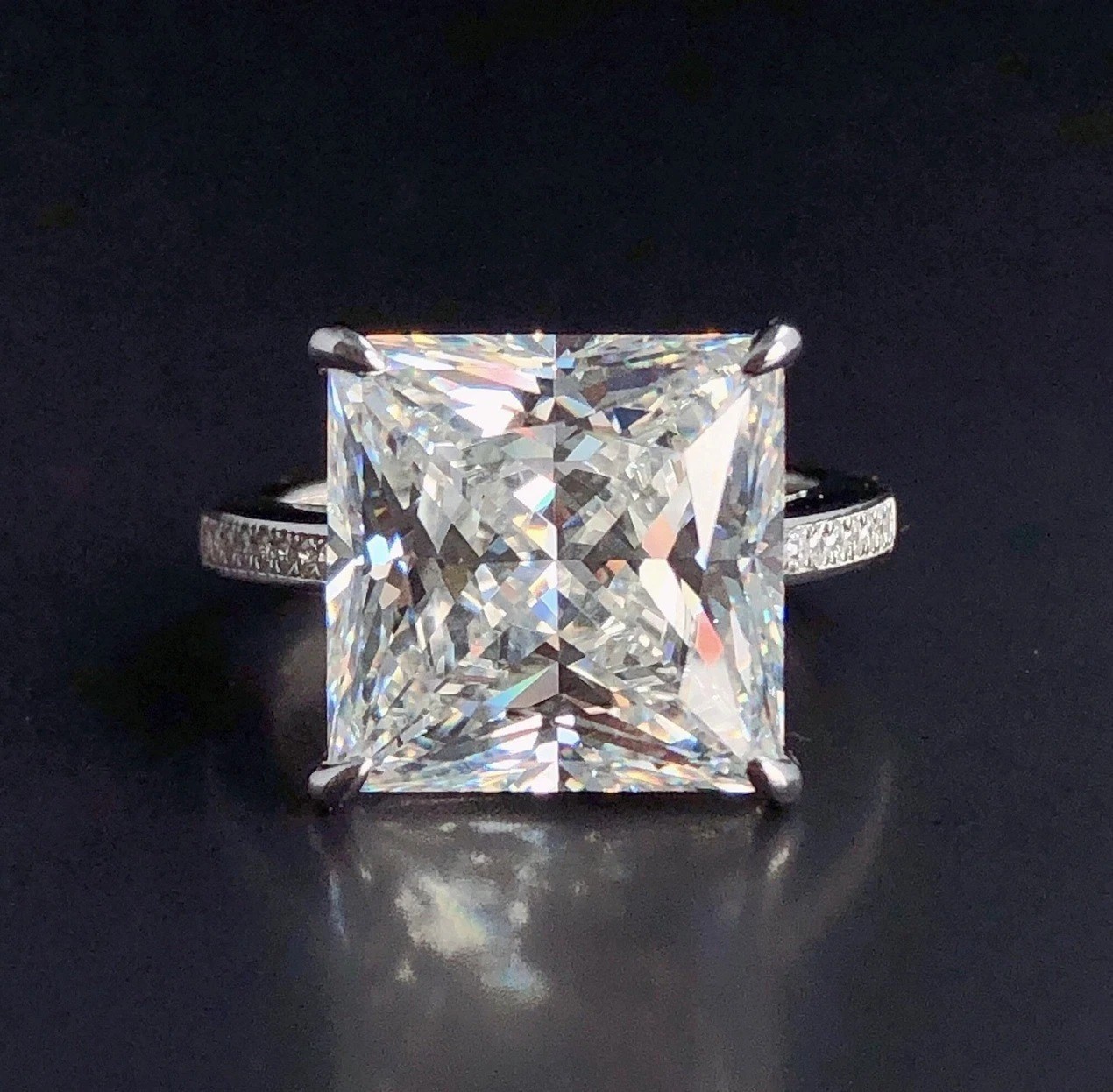 Rare 9.95 Certified Princess White Diamond Solitaire Ring, 